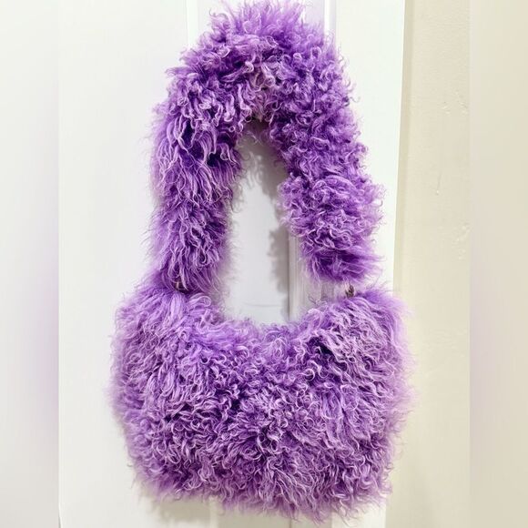 Handmade Lavender Real Curly Shearling Fashion Hobo Bag/Shoulder Bag/Crossbody - Picture 1 of 16